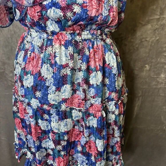 Perfectly Priscilla Dress Small One Shoulder Blue Floral Boho Tiered Preppy‎ NEW - Picture 4 of 16